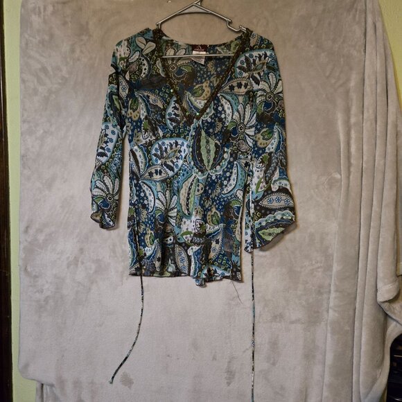 Vintage Y2K Babydoll Spaghetti Straps Grunge 1990s Style Wrap Floral Blouse Sz S - Picture 5 of 10